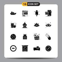 16 Thematic Vector Solid Glyphs and Editable Symbols of shop buy cable garments equipment Editable Vector Design Elements