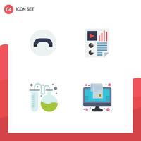 Pictogram Set of 4 Simple Flat Icons of decline flask tube data report education Editable Vector Design Elements