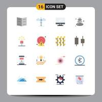 16 User Interface Flat Color Pack of modern Signs and Symbols of connection communication monitor stone sauna Editable Pack of Creative Vector Design Elements