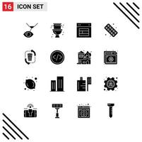 Pictogram Set of 16 Simple Solid Glyphs of waste medicine design medical website Editable Vector Design Elements