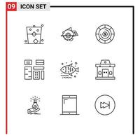 Set of 9 Vector Outlines on Grid for premium feature construction content investment Editable Vector Design Elements