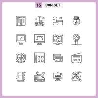 Set of 16 Commercial Outlines pack for monitor man light programming mind Editable Vector Design Elements