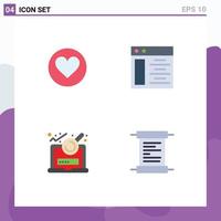 Pack of 4 creative Flat Icons of love research cack server paper Editable Vector Design Elements