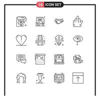 User Interface Pack of 16 Basic Outlines of spring heart deal stop gesture Editable Vector Design Elements