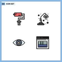 4 Creative Icons Modern Signs and Symbols of paint roller basic tool light eye Editable Vector Design Elements