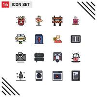 Modern Set of 16 Flat Color Filled Lines Pictograph of bible done road complete car Editable Creative Vector Design Elements