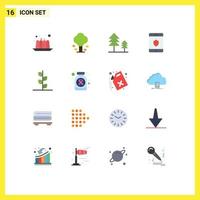 Universal Icon Symbols Group of 16 Modern Flat Colors of tree garden cypress forest shield Editable Pack of Creative Vector Design Elements