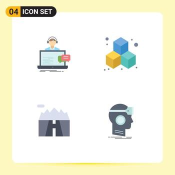 Pack of 4 creative Flat Icons of support scenery service cube vr Editable Vector Design Elements