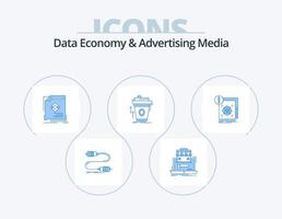datos economía y publicidad medios de comunicación azul icono paquete 5 5 icono diseño. café. producto. datos. página. folleto vector
