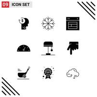 Solid Glyph Pack of 9 Universal Symbols of desk gauge snowflakes dashboard web Editable Vector Design Elements