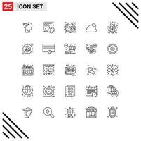 25 Thematic Vector Lines and Editable Symbols of launch cloudy barista sun sky Editable Vector Design Elements