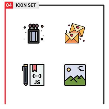 User Interface Pack of 4 Basic Filledline Flat Colors of camping develop email wedding programming Editable Vector Design Elements