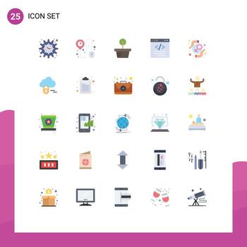 User Interface Pack of 25 Basic Flat Colors of protection feminist tree interface coding Editable Vector Design Elements