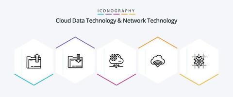 nube datos tecnología y red tecnología 25 línea icono paquete incluso engranaje . señal. nube. Wifi. nube vector