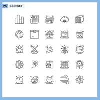 Group of 25 Lines Signs and Symbols for abstract hosting remedy data cloud Editable Vector Design Elements