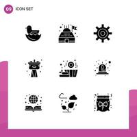 Group of 9 Modern Solid Glyphs Set for alert wood setting sauna plumbing Editable Vector Design Elements