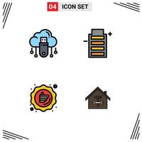 Modern Set of 4 Filledline Flat Colors Pictograph of usb discount cloud ecology like Editable Vector Design Elements