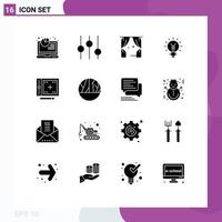 Pack of 16 creative Solid Glyphs of coding lamp leisure idea bulb Editable Vector Design Elements