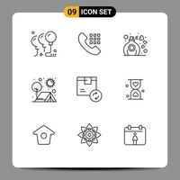 User Interface Pack of 9 Basic Outlines of box outdoors gift outdoor camp Editable Vector Design Elements