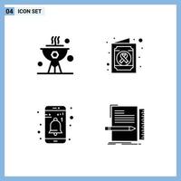 4 User Interface Solid Glyph Pack of modern Signs and Symbols of bbq notification dinner medical report code Editable Vector Design Elements