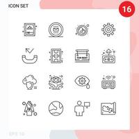 16 User Interface Outline Pack of modern Signs and Symbols of call setting music job basic Editable Vector Design Elements