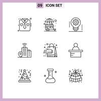 Pictogram Set of 9 Simple Outlines of sales wifi shop building light bulb Editable Vector Design Elements