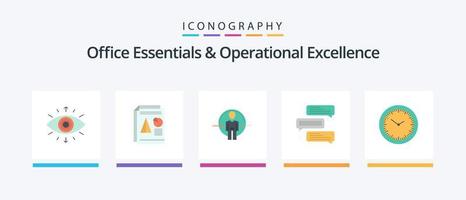 Office Essentials And Operational Exellence Flat 5 Icon Pack Including comments. chat. chart. identity. login. Creative Icons Design vector