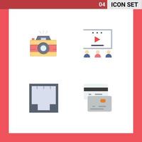 Editable Vector Line Pack of 4 Simple Flat Icons of camera ethernet photography video advertising network Editable Vector Design Elements