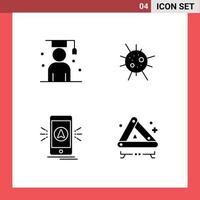 Editable Vector Line Pack of 4 Simple Solid Glyphs of avatar app scholar disease gps Editable Vector Design Elements