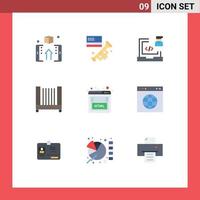 Group of 9 Modern Flat Colors Set for coding child american bed laptop Editable Vector Design Elements