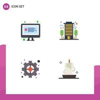 4 Universal Flat Icons Set for Web and Mobile Applications computer set chat office target Editable Vector Design Elements