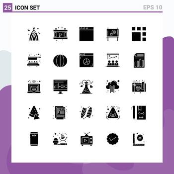 Pack of 25 creative Solid Glyphs of layout frame app editing ad Editable Vector Design Elements