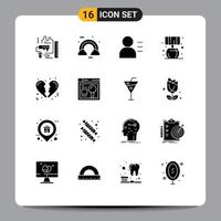 16 Universal Solid Glyphs Set for Web and Mobile Applications heart lump ireland living persona Editable Vector Design Elements