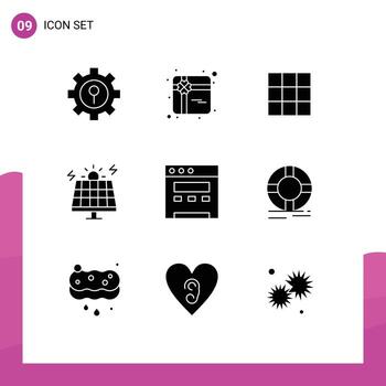 Set of 9 Vector Solid Glyphs on Grid for help website ui browser green Editable Vector Design Elements