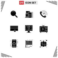 Modern Set of 9 Solid Glyphs Pictograph of lock computer communication no money Editable Vector Design Elements