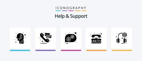 Help And Support Glyph 5 Icon Pack Including support. help. gear. time. support. Creative Icons Design vector