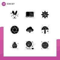 Set of 9 Modern UI Icons Symbols Signs for wifi cloud earth photo camera Editable Vector Design Elements