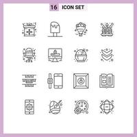 Mobile Interface Outline Set of 16 Pictograms of chair spa ice relaxation wedding Editable Vector Design Elements