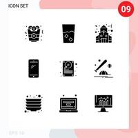 9 Creative Icons Modern Signs and Symbols of hard disc iphone building android smart phone Editable Vector Design Elements