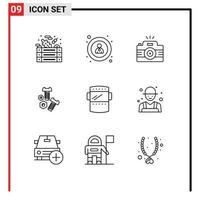 User Interface Pack of 9 Basic Outlines of mask tools photography screw bolt Editable Vector Design Elements