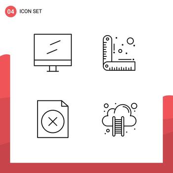 Line Pack of 4 Universal Symbols of computer cloud computing design delete data cloud Editable Vector Design Elements