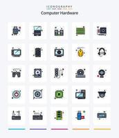 Creative Computer Hardware 25 Line FIlled icon pack  Such As video. computer. music. card. hardware vector