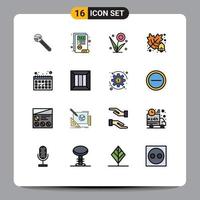 Pack of 16 Modern Flat Color Filled Lines Signs and Symbols for Web Print Media such as dates school flora education spring Editable Creative Vector Design Elements