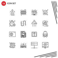 Group of 16 Outlines Signs and Symbols for quick clock ecommerce business box Editable Vector Design Elements