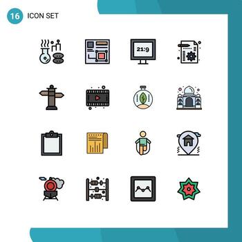 Pack of 16 creative Flat Color Filled Lines of sign setting web file business Editable Creative Vector Design Elements
