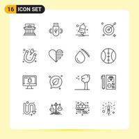 Group of 16 Outlines Signs and Symbols for aim alert usb notify bell Editable Vector Design Elements