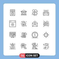 Universal Icon Symbols Group of 16 Modern Outlines of eight march remove mobile layout cancel Editable Vector Design Elements