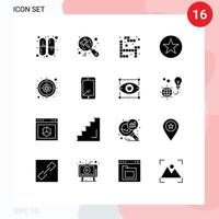 Modern Set of 16 Solid Glyphs and symbols such as phone internet game cyber star Editable Vector Design Elements