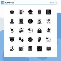 Modern Set of 25 Solid Glyphs Pictograph of lover mobile tree app data Editable Vector Design Elements