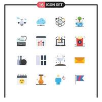 Group of 16 Flat Colors Signs and Symbols for bank world technology globe science Editable Pack of Creative Vector Design Elements